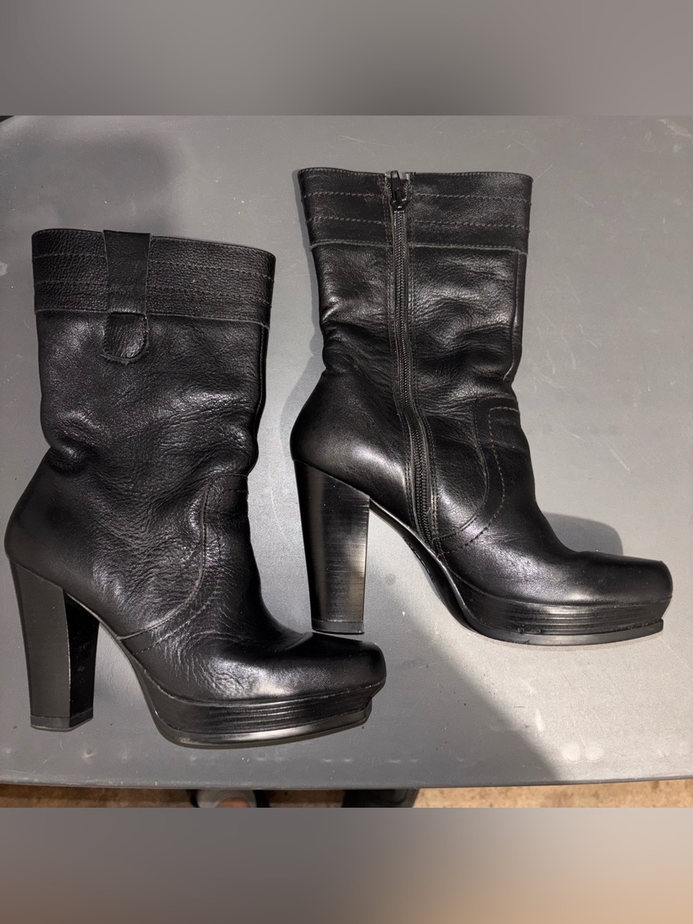 Andrea Black Leather High-Heel Platform Boots size 7